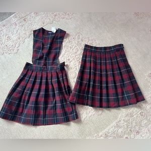 French Roast Girls’ Plaid Pleated V-Neck Jumper & Skirt School Uniform